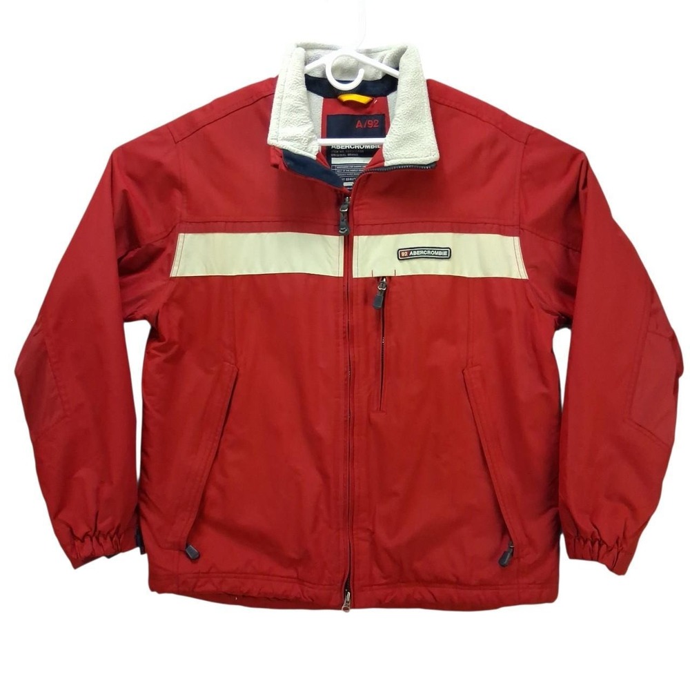 Abercrombie A/92 Mens Red Insulated Fleece Lined Jacket Medium Vintage 90s Style